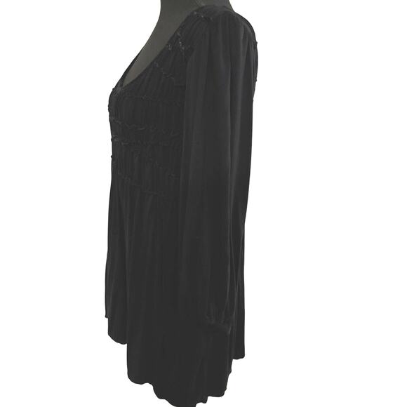 Studio M - Smocked Babydoll Tunic Blouse Black - Extra Large - Picture 3 of 9